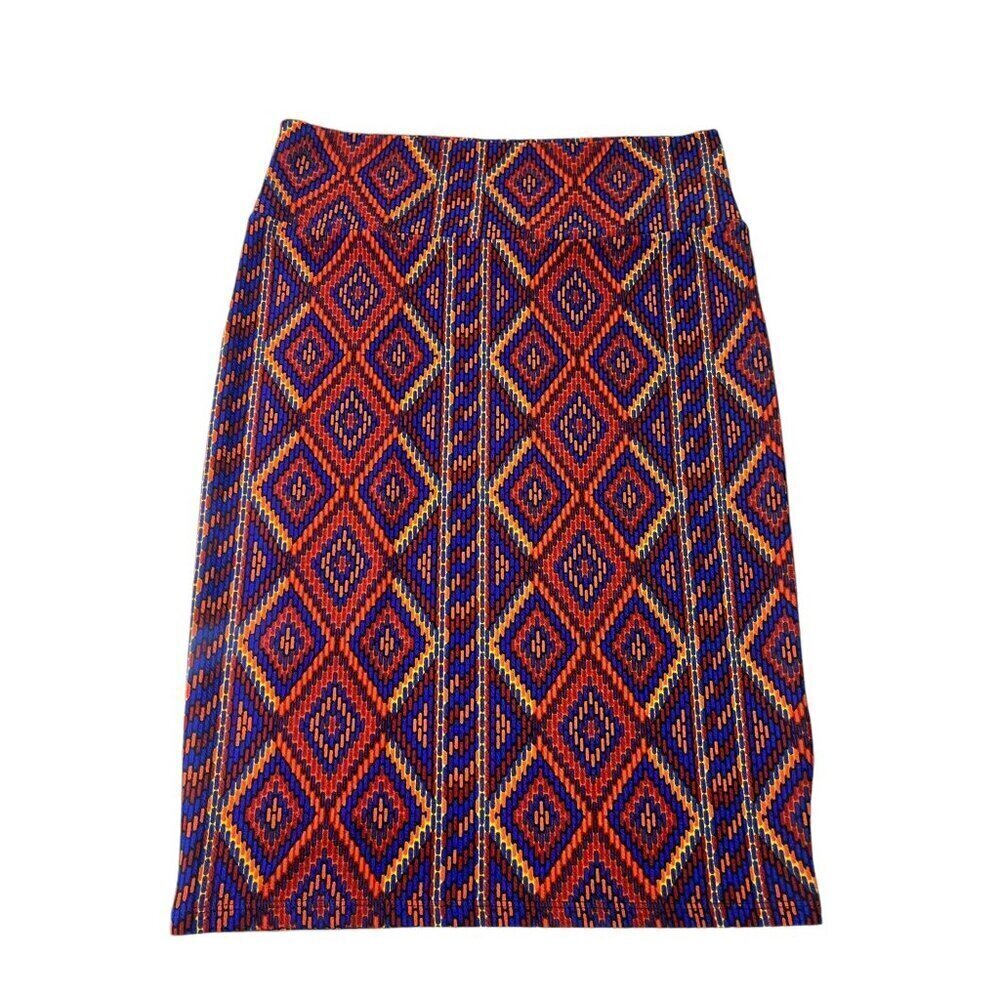 LuLaRoe Cassie Women's Burgundy & Royal Blue Skirt - Picture 2 of 8